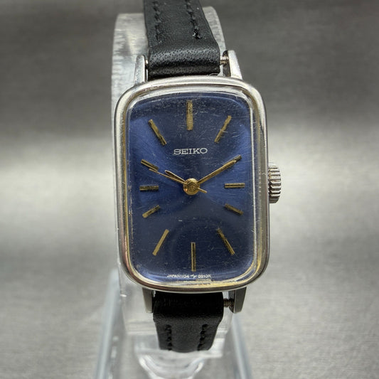 Seiko Tank Watch Women 16mm Blue Dial Silver Tone Rectangle Manual 11043419 Run0