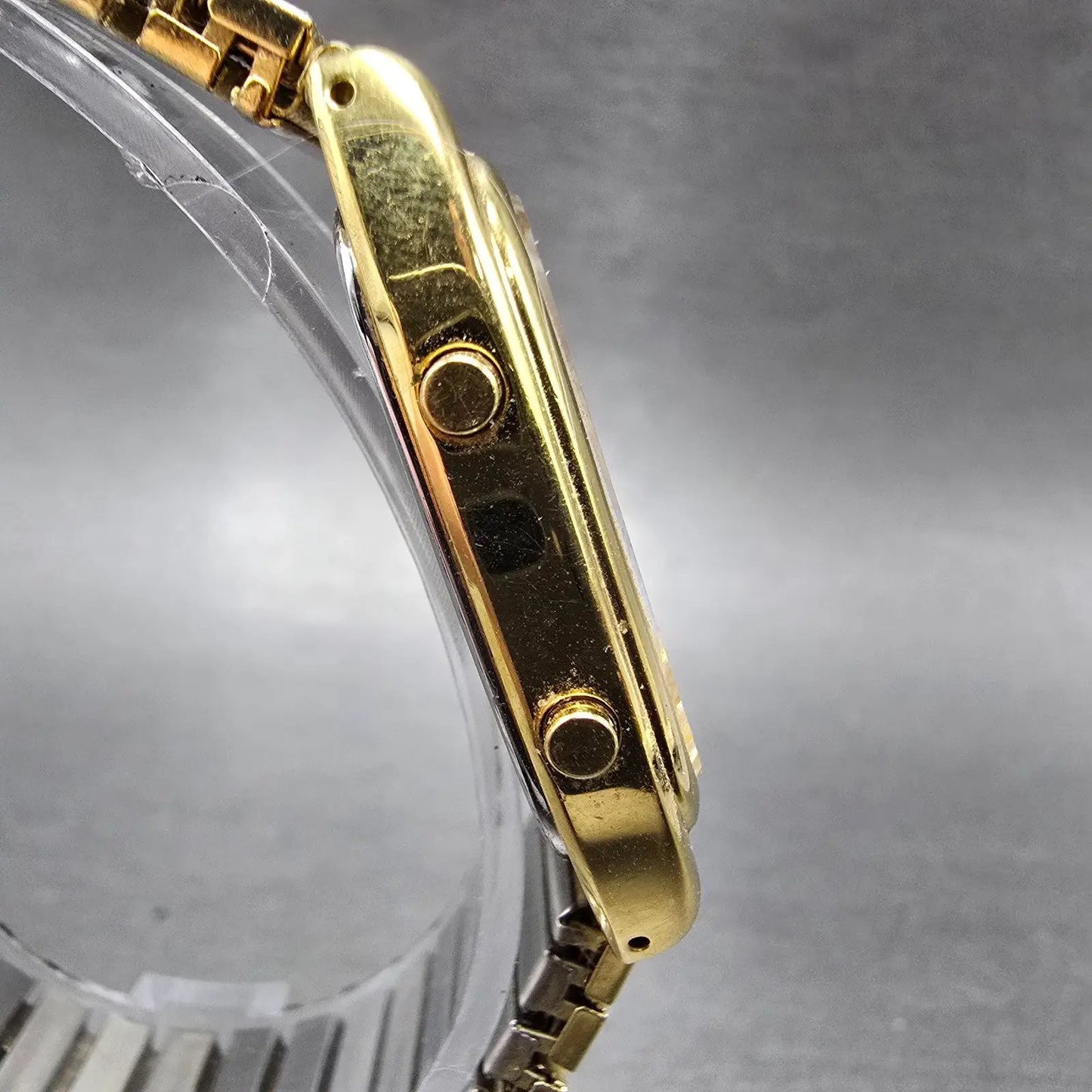 Seiko Ana Digi Watch Men 29mm Gold Dial Gold Tone Rectangle H601-5430 PARTS VTG4