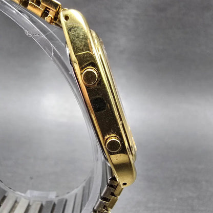 Seiko Ana Digi Watch Men 29mm Gold Dial Gold Tone Rectangle H601-5430 PARTS VTG4