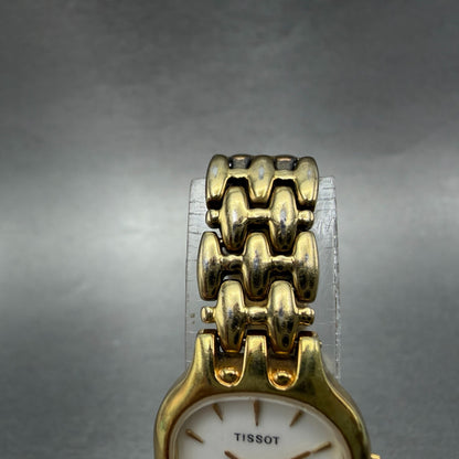 Tissot Tank Watch Women 19mm White Dial Gold Tone Rectangle New Battery VTG ABCD4