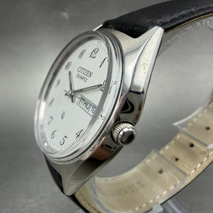 Citizen CQ Watch Men 36mm White Dial Silver Tone Daydate 1100-S63804 New Batt 562