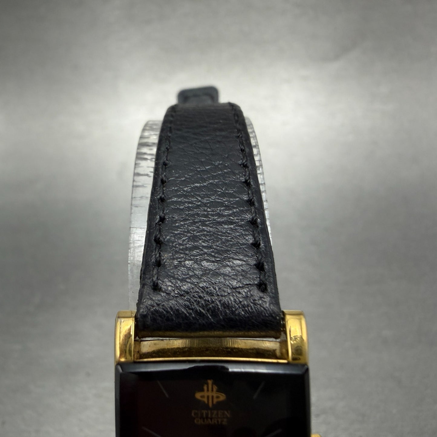 Citizen Tank Watch Women 18mm Black Dial Gold Tone Rectangle 3220-325435 New Bat4