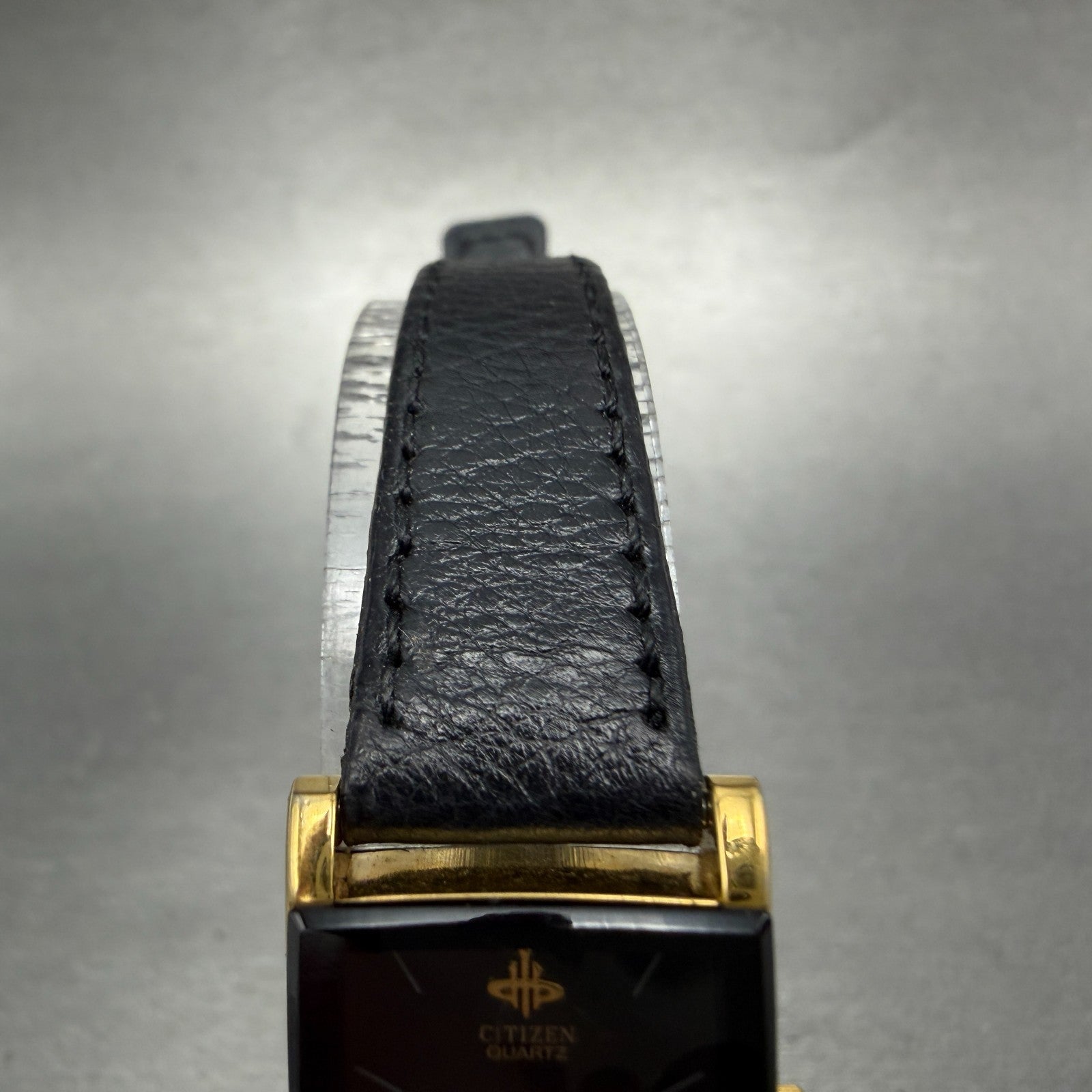 Citizen Tank Watch Women 18mm Black Dial Gold Tone Rectangle 3220-325435 New Bat4