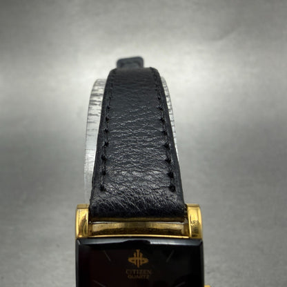 Citizen Tank Watch Women 18mm Black Dial Gold Tone Rectangle 3220-325435 New Bat4
