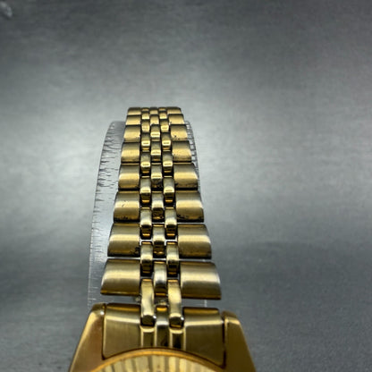 Seiko Watch Women 25mm Gold Dial Gold Tone Daydate Round 7N83-0041 New Battery S4