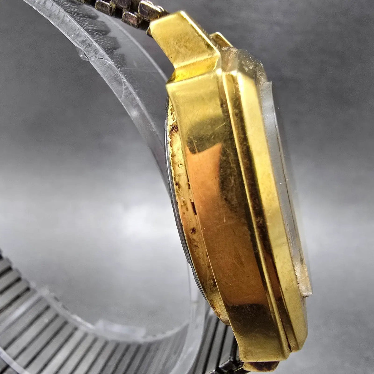 Elgin Automatic Watch Men 33mm Gold Dial Gold Tone Date Rectangle Eta 2873 PARTS4