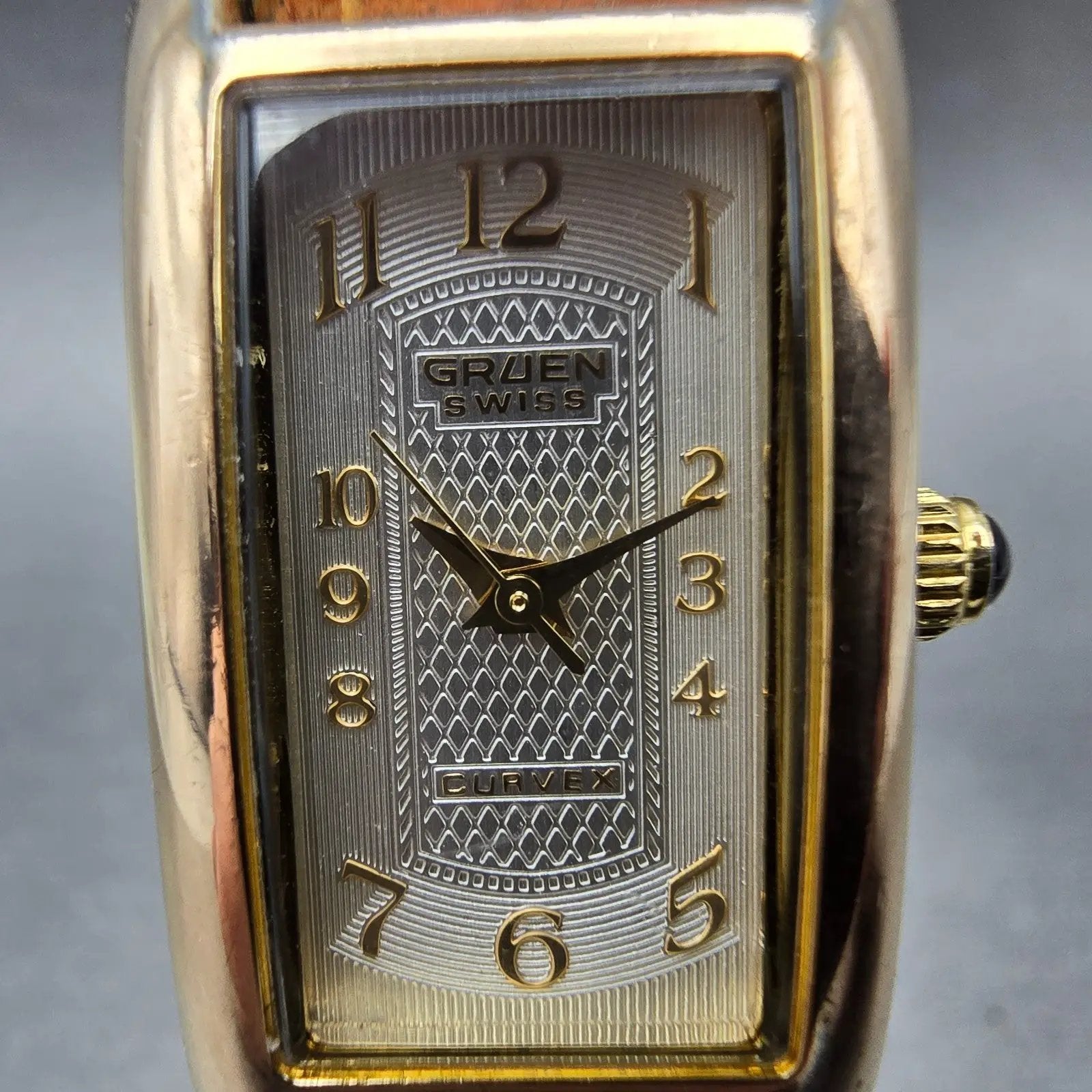 Gruen Curvex Watch Women 18mm Silver Dial Brass Small Second Rectangle New Bat1