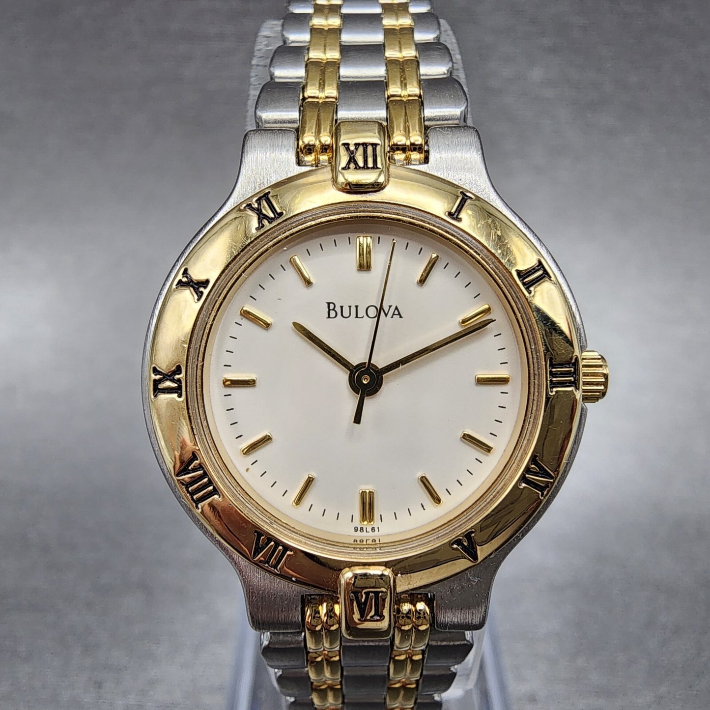 Bulova Watch Women 24mm Cream Dial Two Tone Round Bracelet 98L61 New Battery0