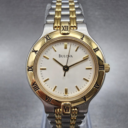 Bulova Watch Women 24mm Cream Dial Two Tone Round Bracelet 98L61 New Battery0