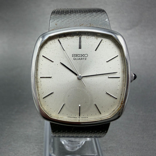 Seiko Watch Men 32mm Silver Dial Silver Tone Square 5854-5000 New Battery VTG0