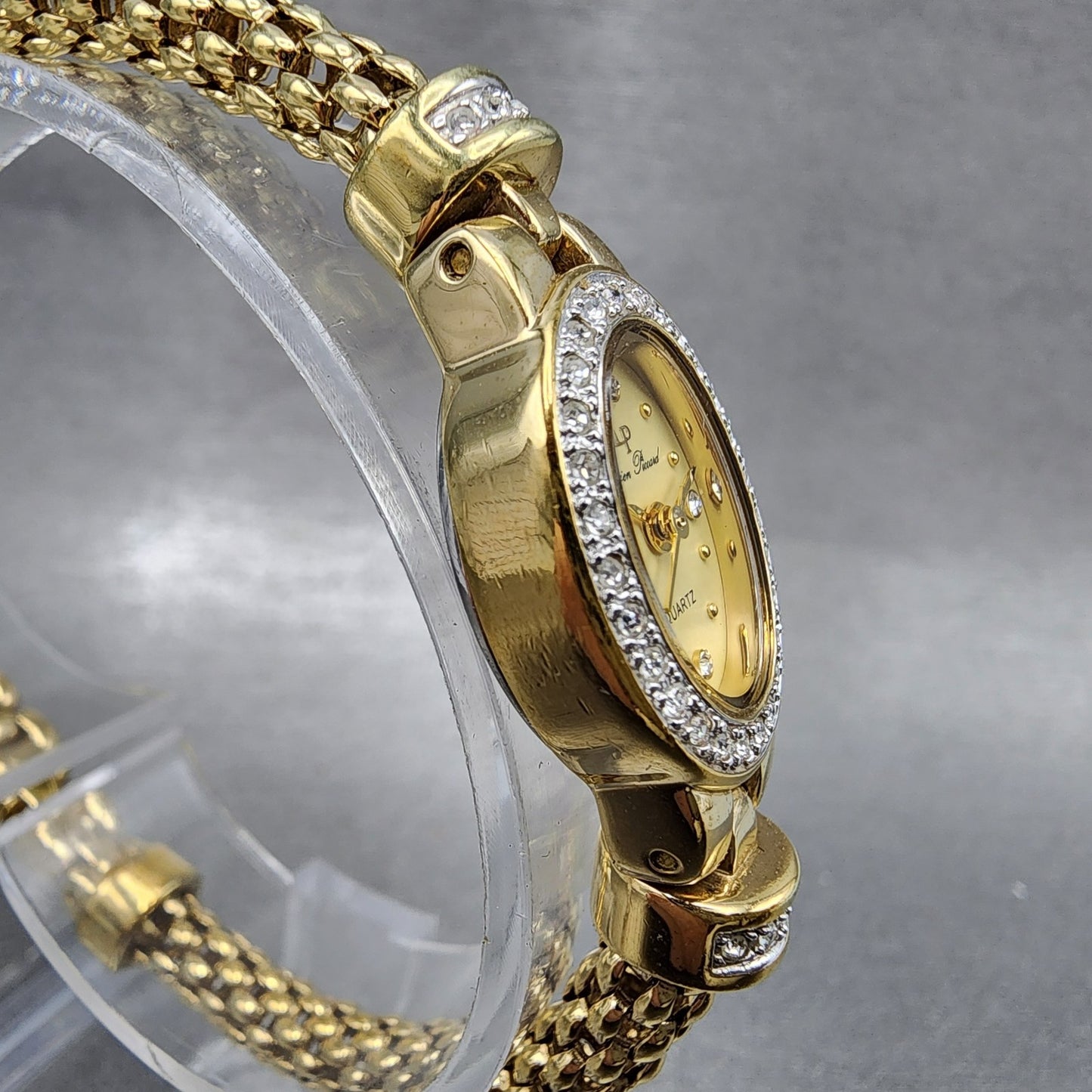 Lucien Piccard Watch Women 16mm Gold Dial Gold Tone Oval Crystals New Battery3