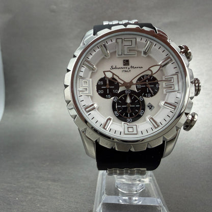 Salvatore Marra Chronograph Watch Men 46mm White Dial Steel Date Round new batt5