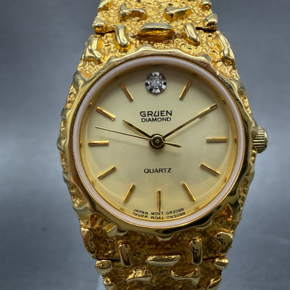 Gruen Watch Women 25mm Gold Dial Gold Nugget Case Tone New Battery VTG ABC0