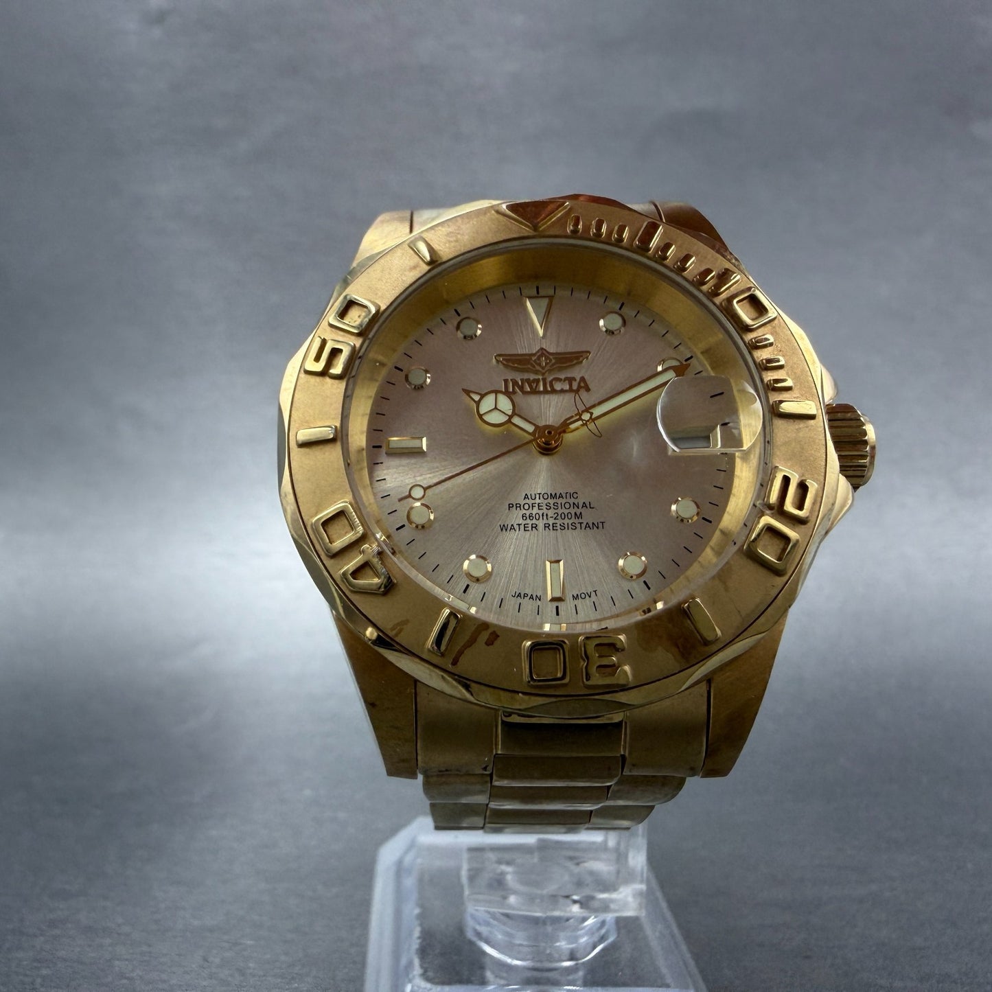 Invicta Pro Diver Watch Men 40mm Champagne Dial Gold Tone Date Automatic Runs5