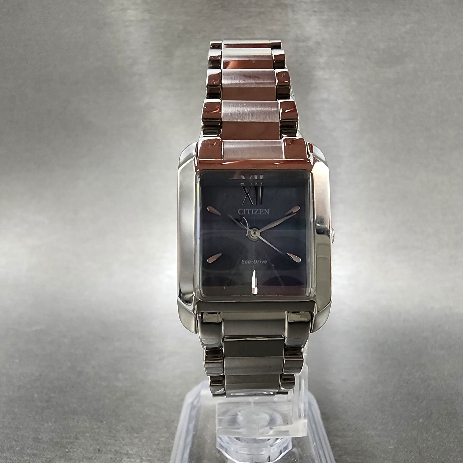 Citizen EcoDrive Tank Watch Women 22mm MOP Dial Silver Tone Rectangle Runs5