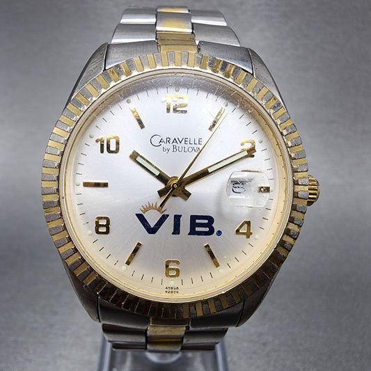 Caravelle Bulova Watch Men 36mm Silver Dial Two Tone Date Round 45B26 New Batt