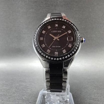 Citizen Eco-Drive Silhouette Crystal Watch Women 26mm Black Dial Steel Date Runs5