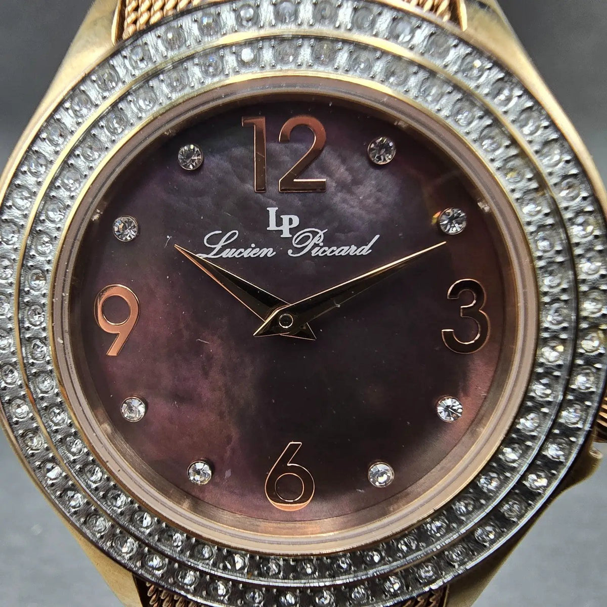 Lucien Piccard Balmhorn Watch Women 37mm MOP Dial Rose Gold Gem set Round Newbat1