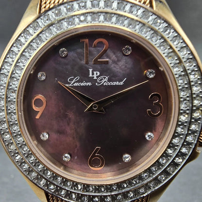 Lucien Piccard Balmhorn Watch Women 37mm MOP Dial Rose Gold Gem set Round Newbat1