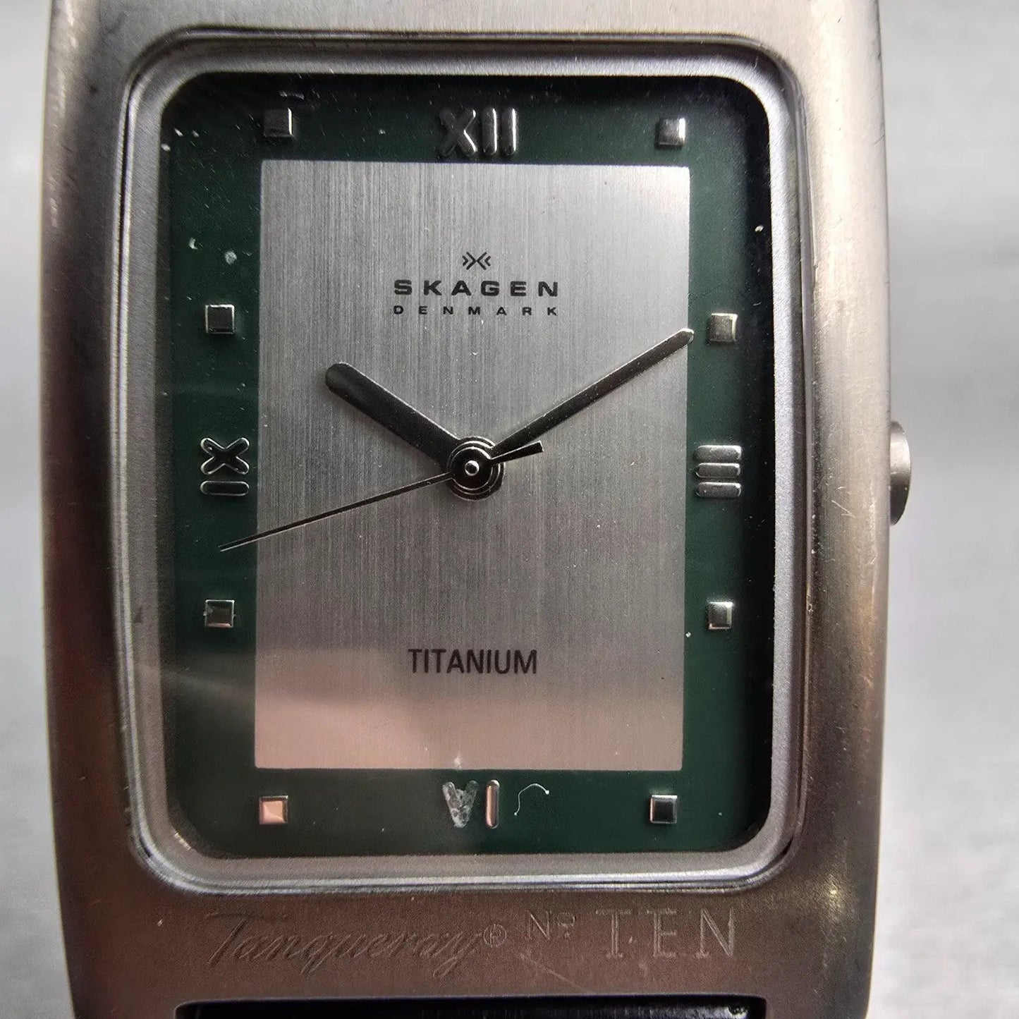 Skagen Watch Men 26mm Silver Green Dial Titanium Rectangle 177LTL New Battery1