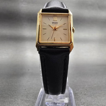 Seiko Tank Watch Women 19mm Champagne Dial Gold Tone Rectangle 2C21-5021 New Bat5
