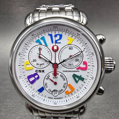 Michele CSX Carousel Chronograph Watch Women 36mm White Dial Steel Dayate NewBat1