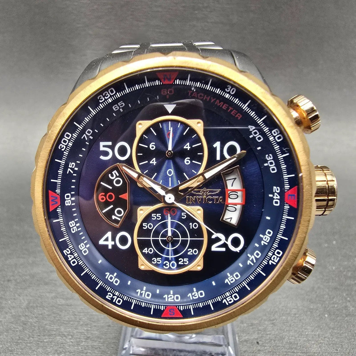 Invicta Aviator Chronograph Watch Men 49mm Blue Dial Two Tone Date 17203 NewBatt0