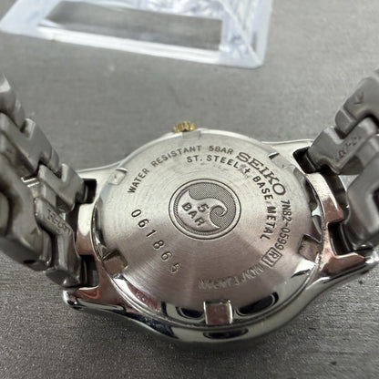 Seiko Watch Women 26mm White Dial Two Tone Date Round 7n82-0599 New Battery JGKP9