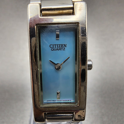 Citizen Tank Watch Women 15mm MOP Dial Silver Tone Rectangle 5421-S98985 New Bat