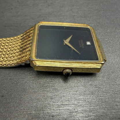 Seiko Tank Watch Men 25mm Black Dial Gold Tone Rectangle READ!! 7430-5499 NewBat3