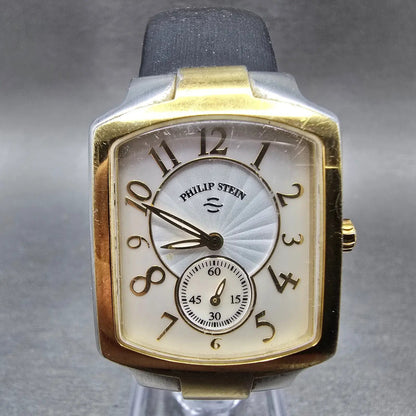 Philip Stein Signature Square Watch Women 28mm MOP Dial Two Tone Rectangle Works0