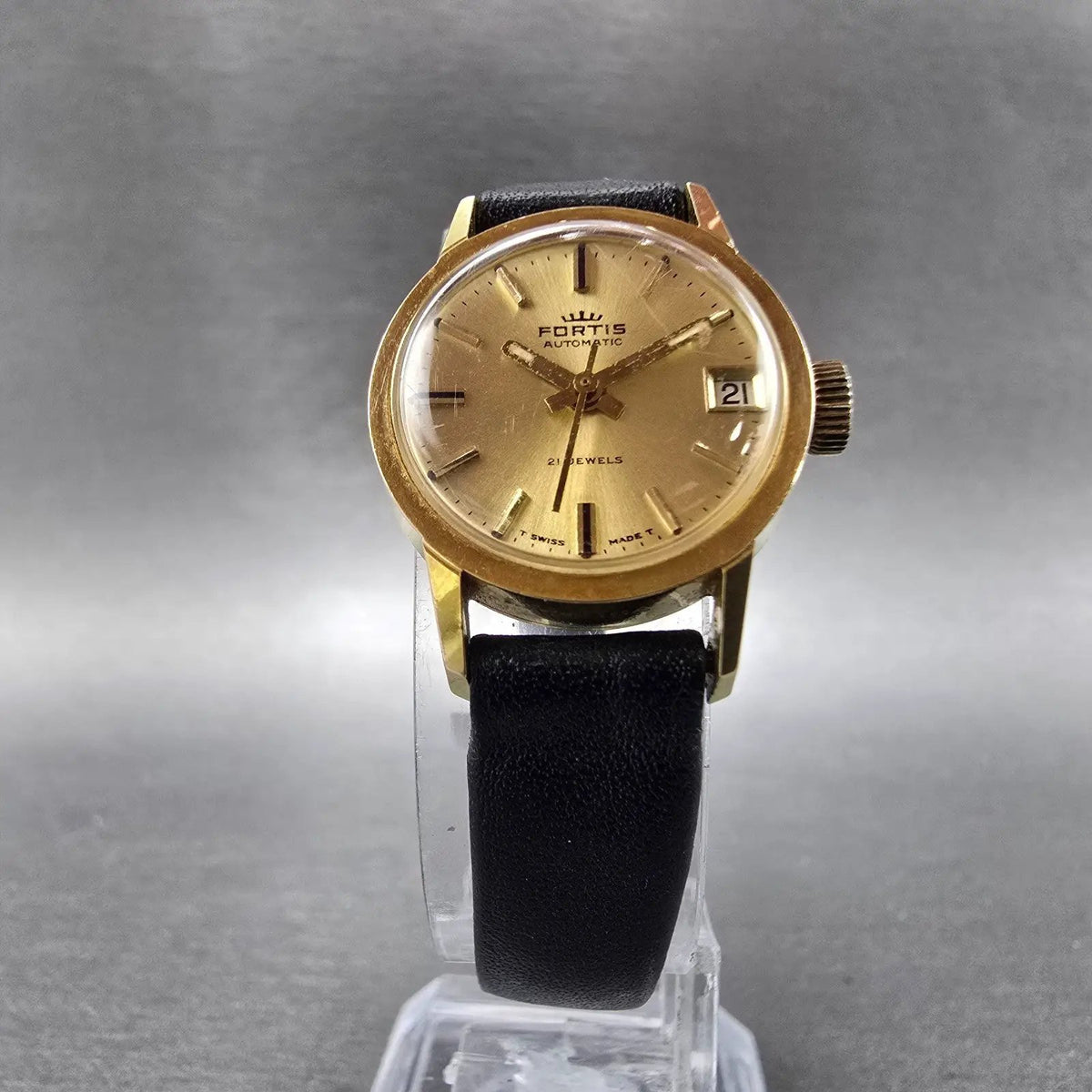 Fortis Automatic Watch Women 21mm Gold Dial Gold Plated Date Round Runs Vintage5