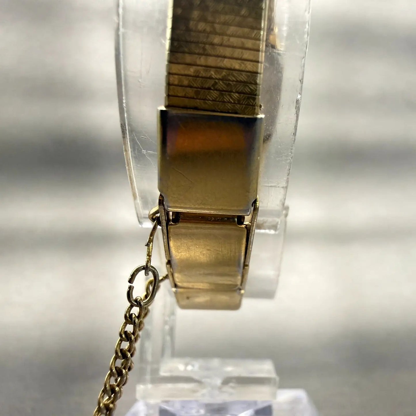 Seiko Watch Women 16mm Gold Dial Gold Tone Rectangle 2C20-5789 New Battery VTG7