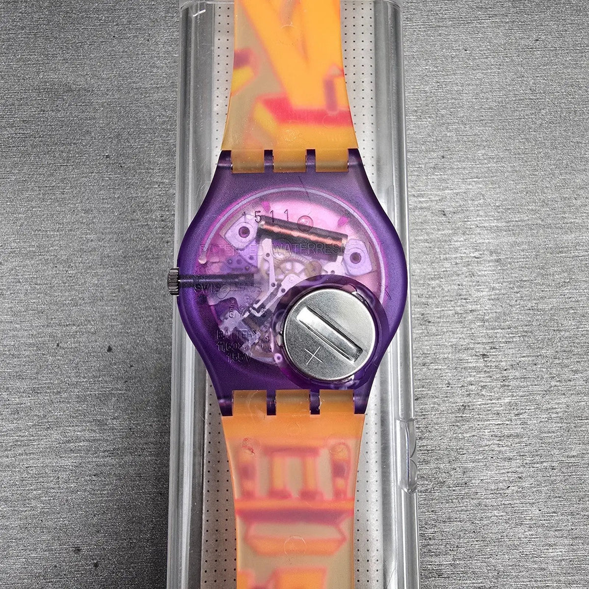 Swatch Rara Avis Watch Men 34mm Gold Dial Purple Case GV103 New Battery NOS8