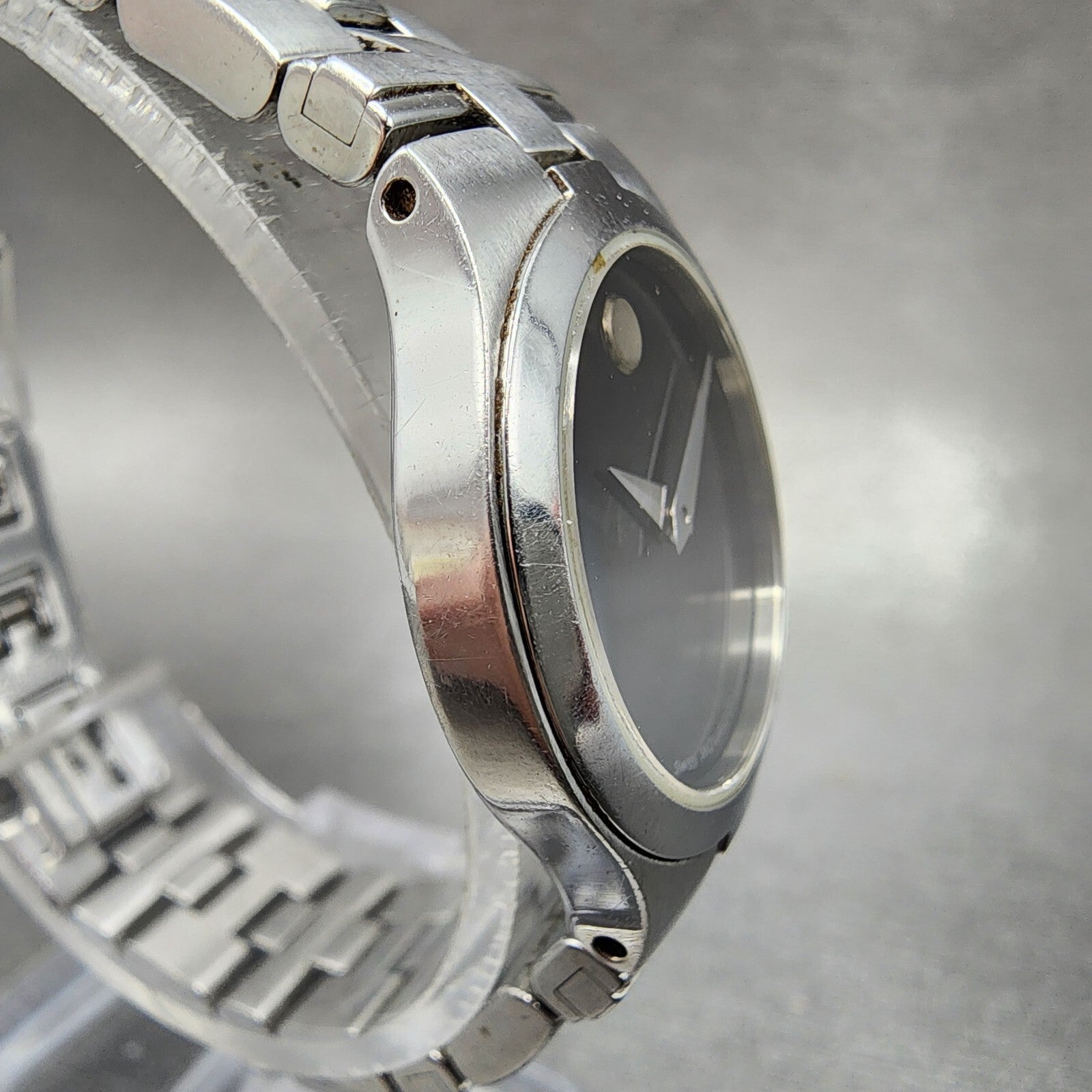 Movado Juro Watch Women 24mm Black Dial Steel Round 84 E4 1844 New Battery3