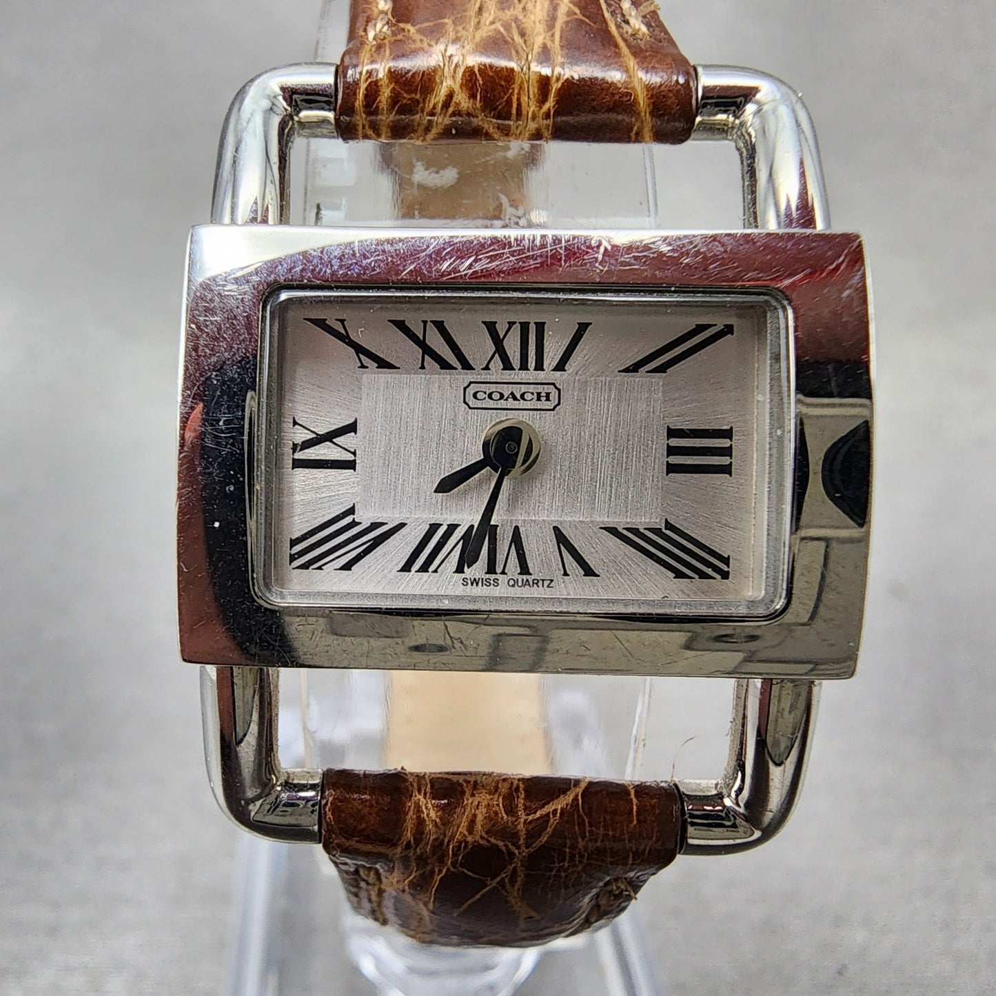 Coach Birdle Watch Women 24mm White Dial Silver Tone Rectangle 0275 PARTS2