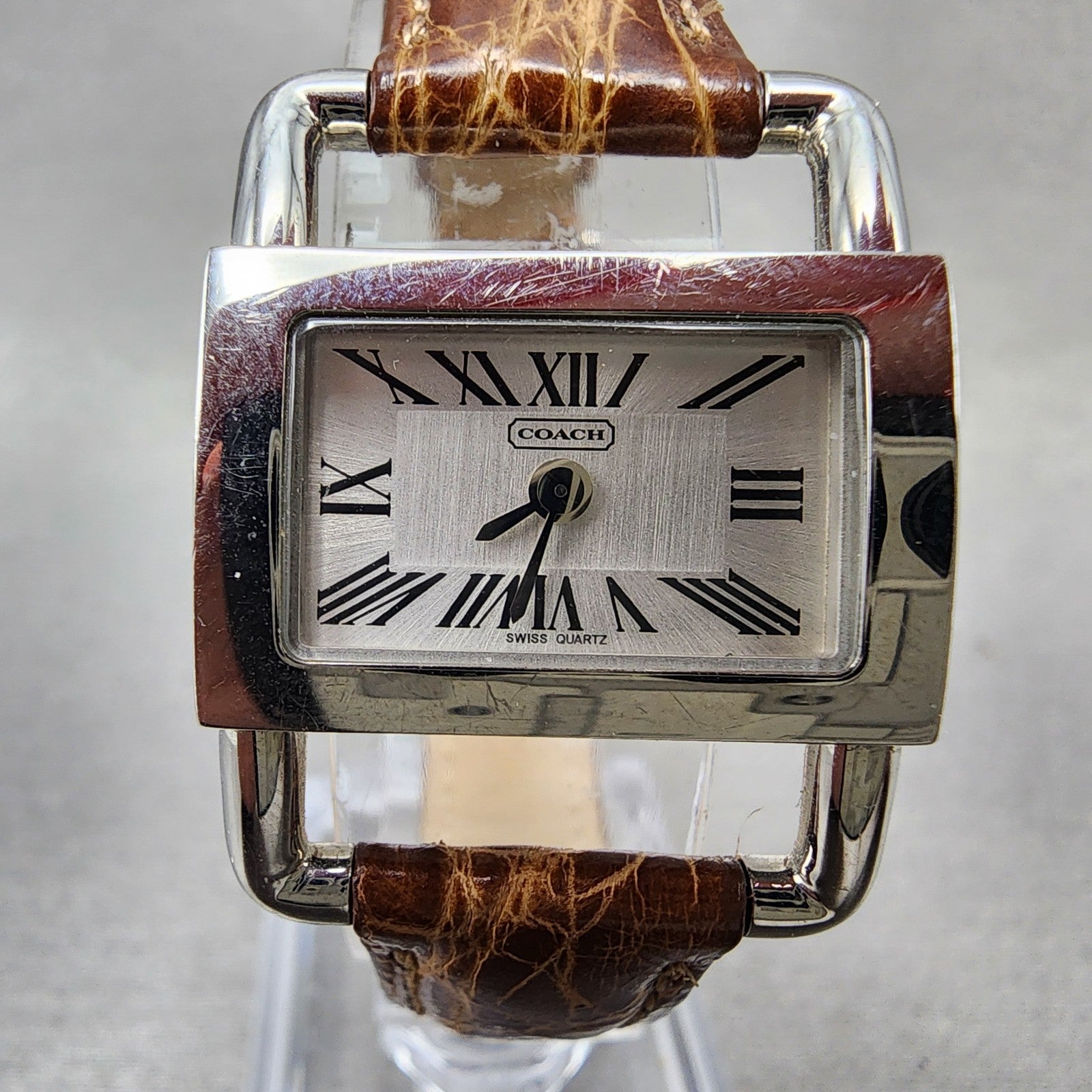Coach Birdle Watch Women 24mm White Dial Silver Tone Rectangle 0275 PARTS2