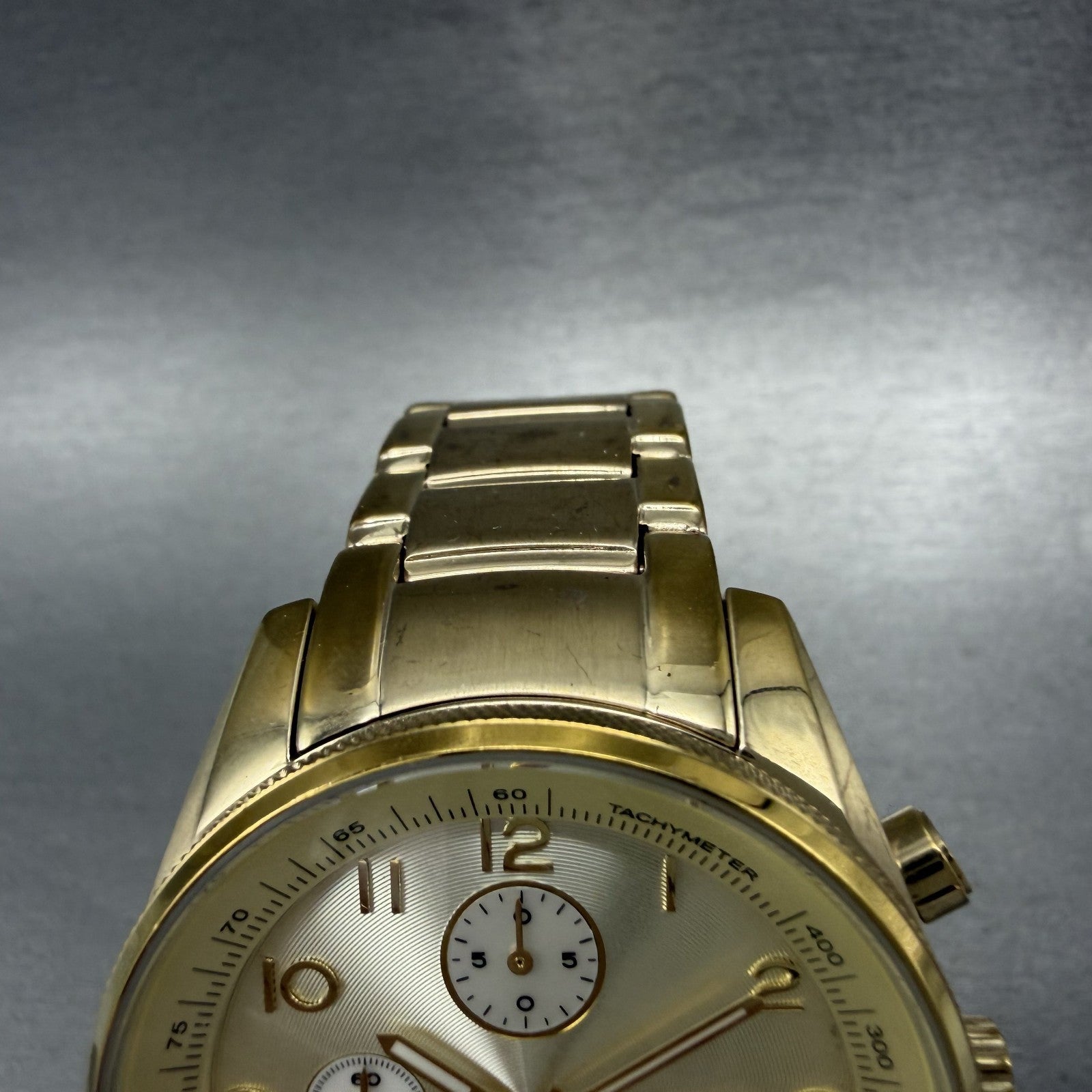 Fossil Chronograph Watch Women 40mm Champagne Dial Gold Tone Date Round New Batt4
