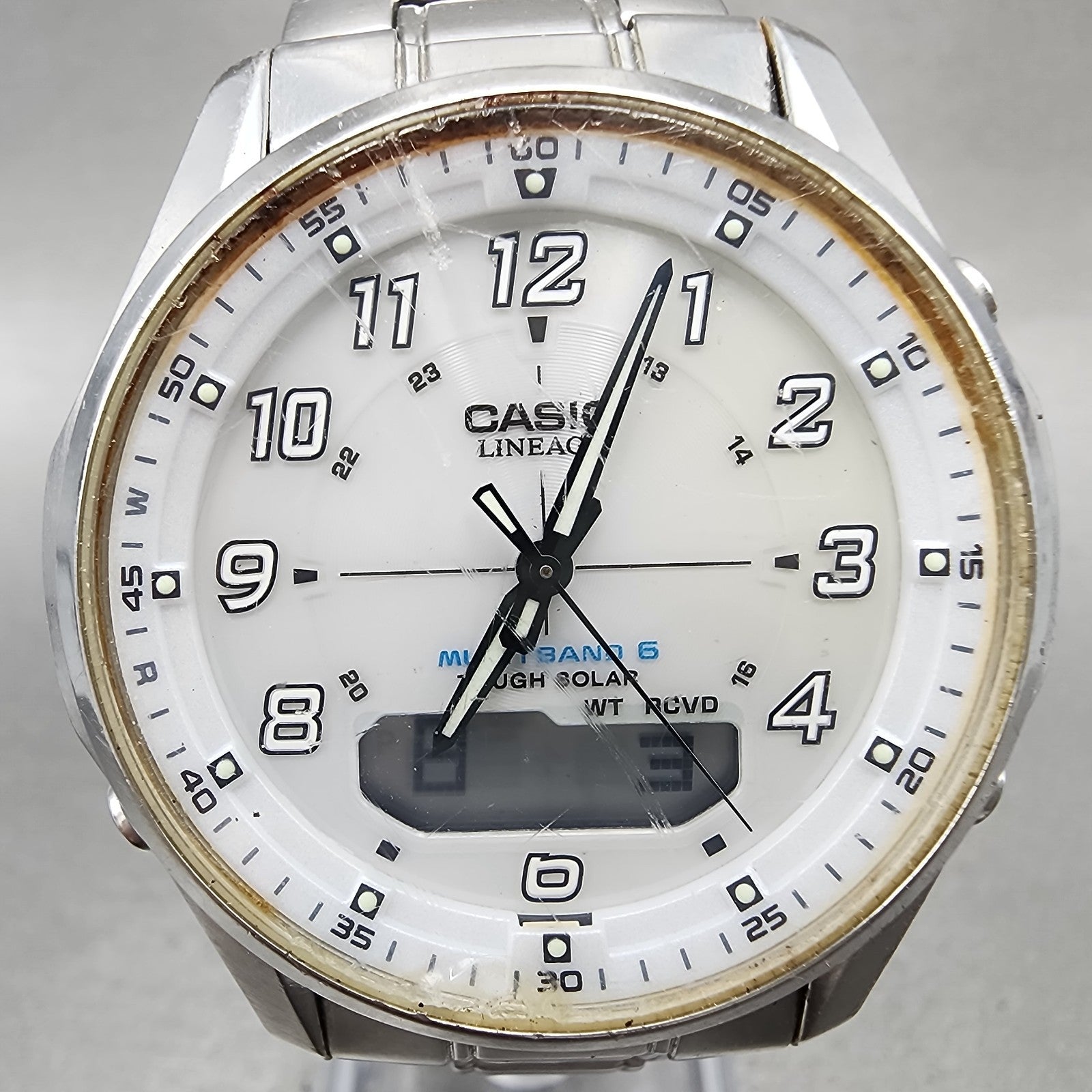 Casio Lineage Watch Men 40mm White Dial Silver Tone Analog Digital Solar Runs1