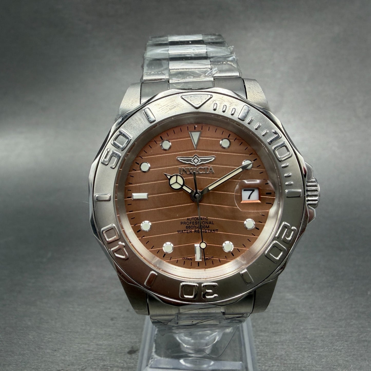 Invicta Pro Diver Watch Men 38mm Rose Dial Steel Date Automatic Runs 22510