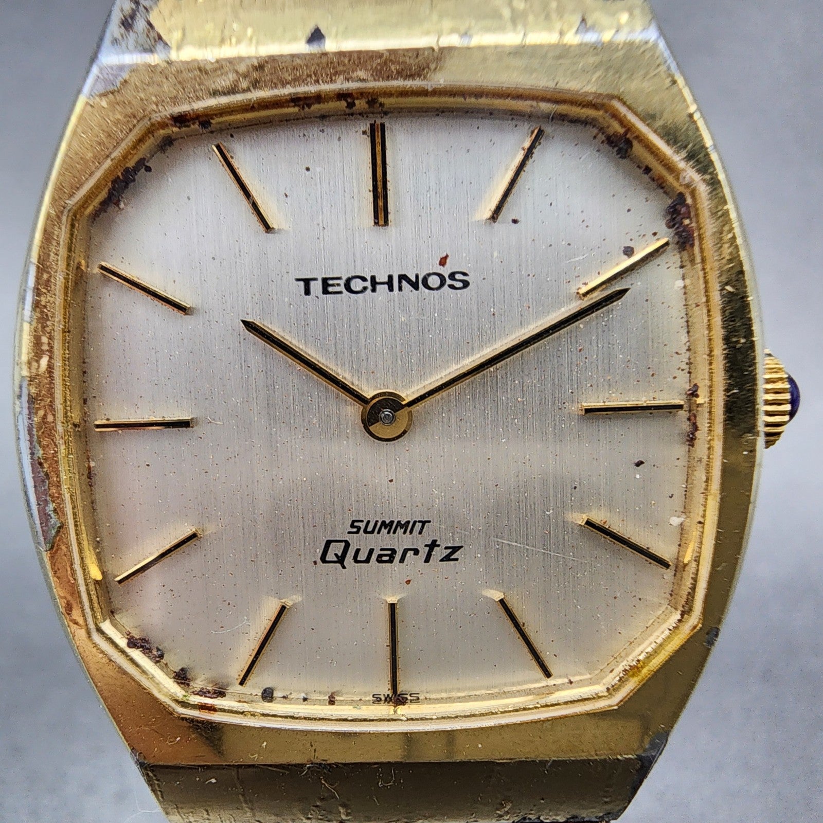 Technos Summit Quartz Watch Men 33mm White Dial Gold Tone Octagon New Battery1