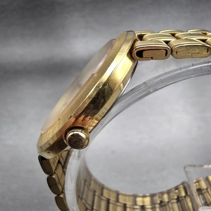 Seiko Watch Men 31mm Cream Dial Gold Tone Round 5Y95-6110 New Battery Vintage2