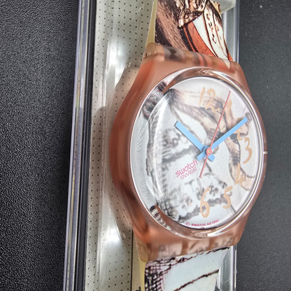 Swatch Masquerade Watch Men 34mm White Dial Pink Case GP105 New Battery NOS 3233