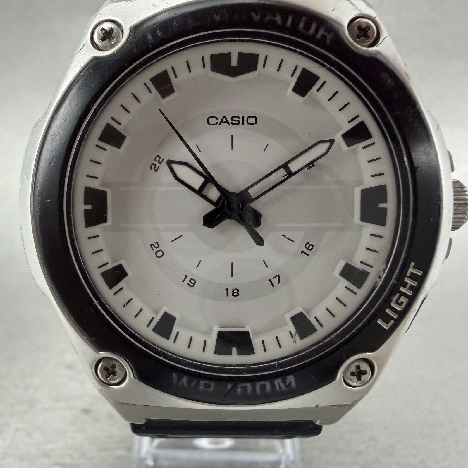 Casio Watch Men 44mm White Dial Black Tone Round MWC100H New Battery1