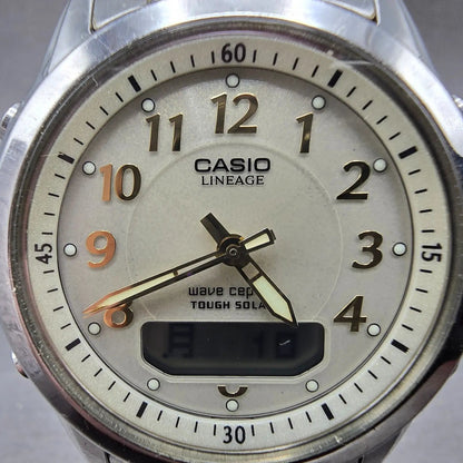Casio Lineage LCW-100 Watch Men 40mm Cream Dial Steel Alarm Chrono Solar Runs1