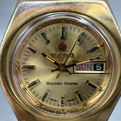 Rado Golden Sabre Watch Women 24mm Gold Dial Gold Tone Daydate Round Runs VTG1