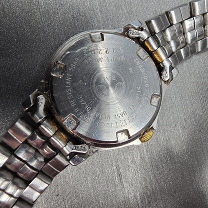 Seiko Sports 50 Watch Women 25mm Silver Dial Two Tone Date 7N82-0261 New Batt 8910