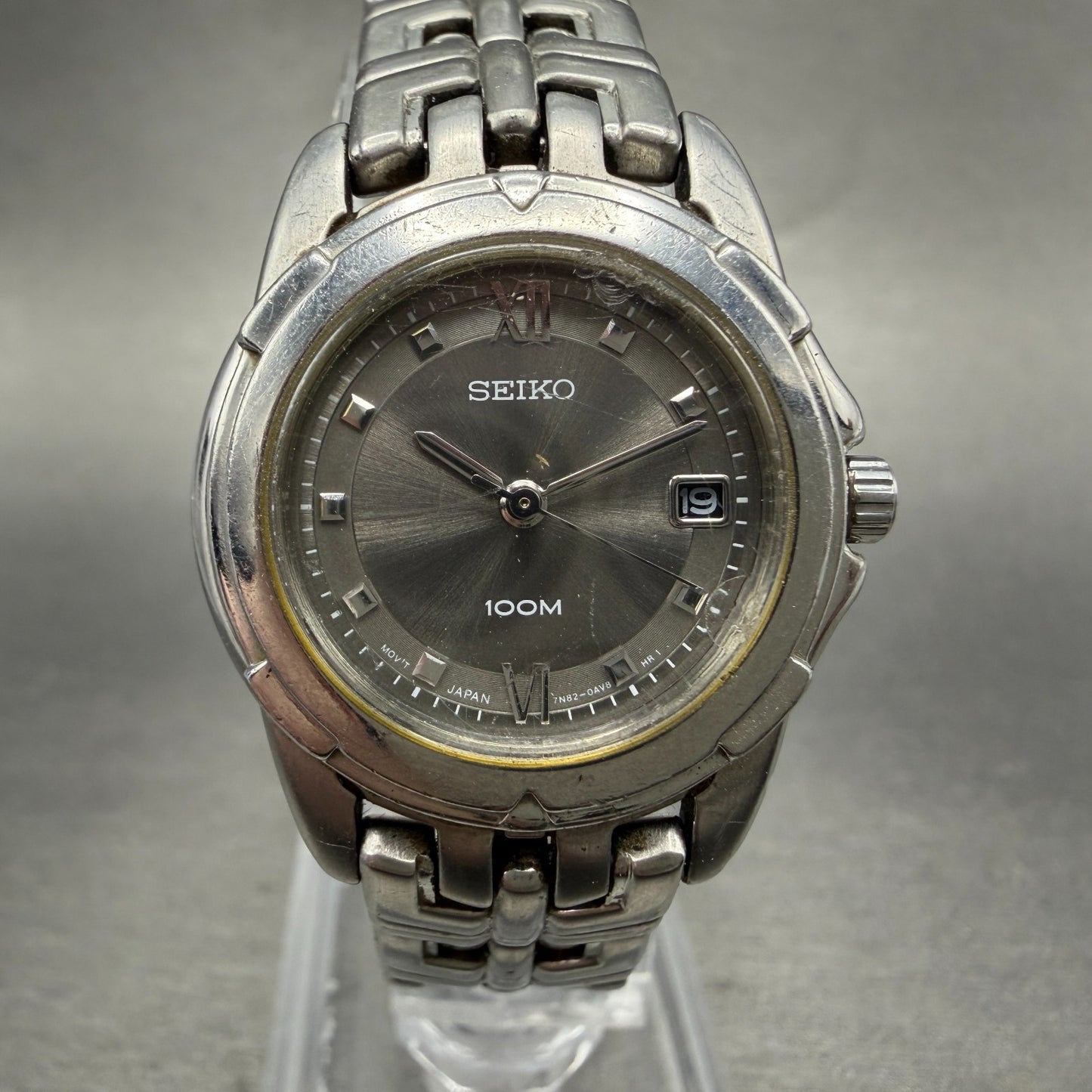 Seiko Watch Women 26mm Black Dial Silver Tone Date Round 7N82-0AM0 New Battery N0
