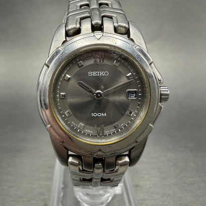 Seiko Watch Women 26mm Black Dial Silver Tone Date Round 7N82-0AM0 New Battery N0