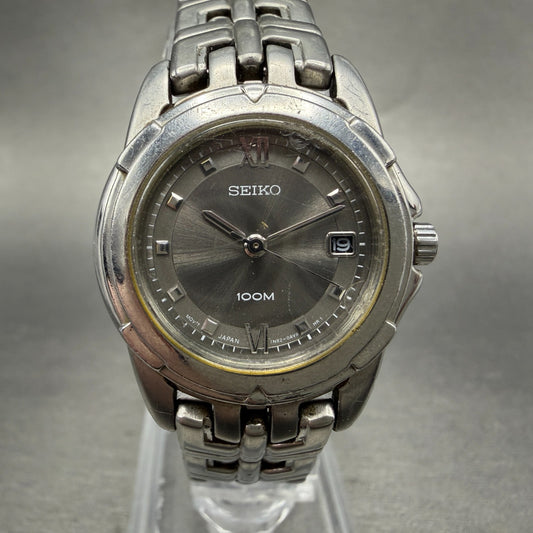 Seiko Watch Women 26mm Black Dial Silver Tone Date Round 7N82-0AM0 New Battery N0